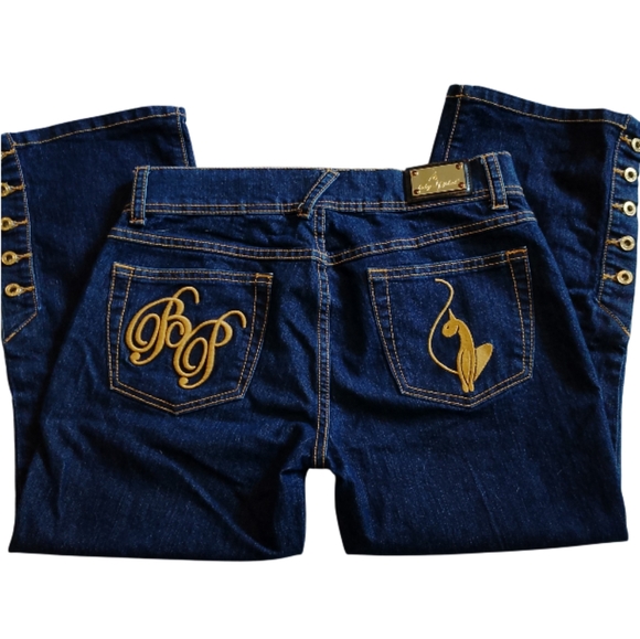 Baby Phat Blue Capris with Gold Embroidery - Picture 1 of 13
